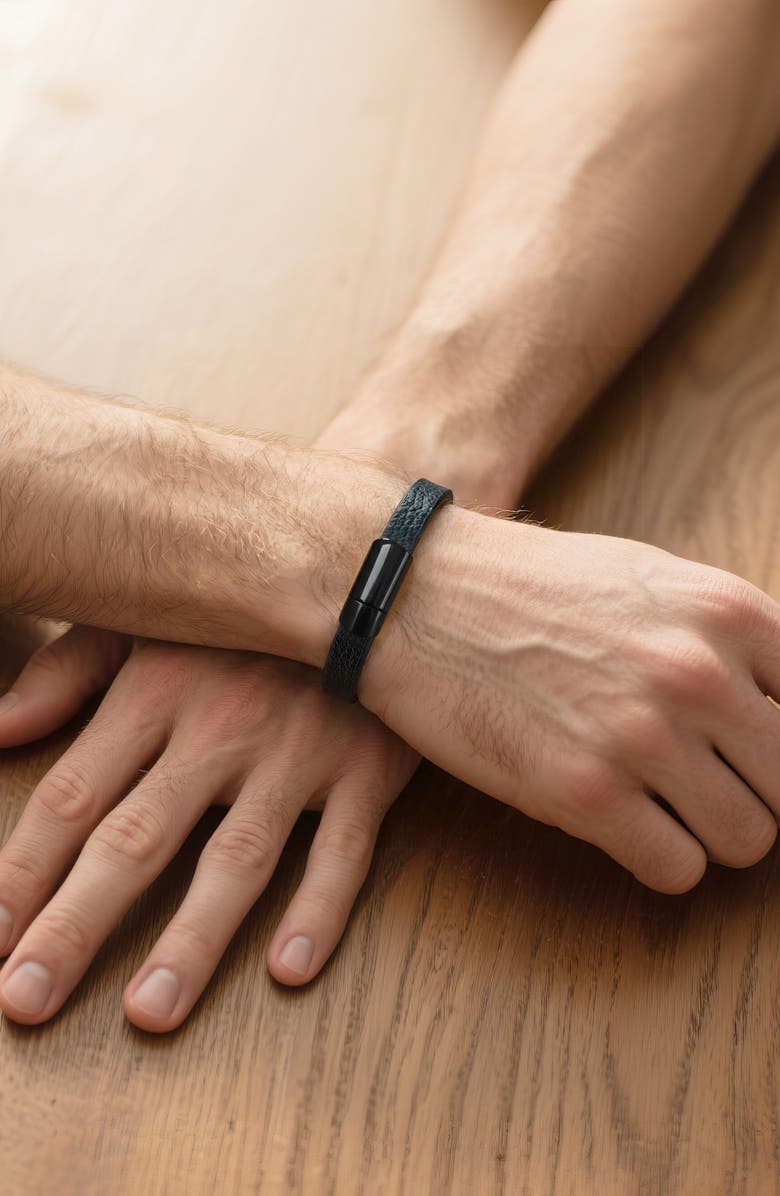 GEOFFREY BEENE Men's Leather Bracelet, Alternate, color, Black