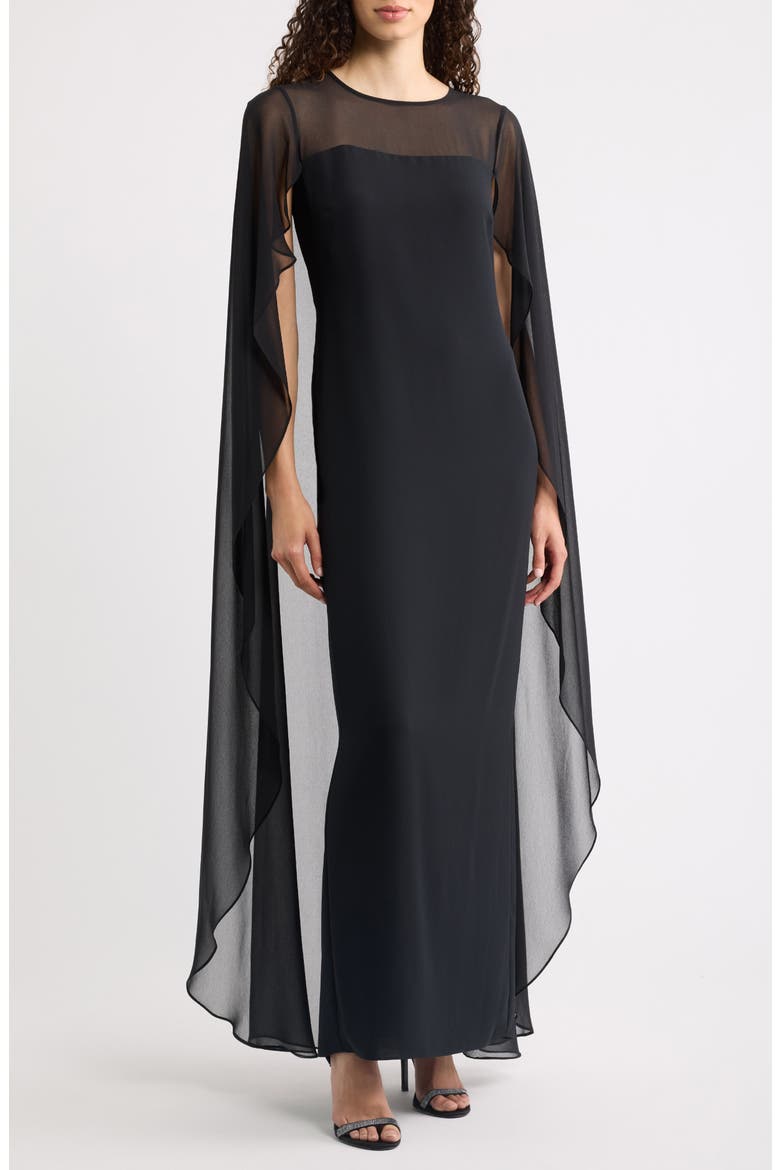 Drape Sleeve Cape Gown, Main, color, BLACK