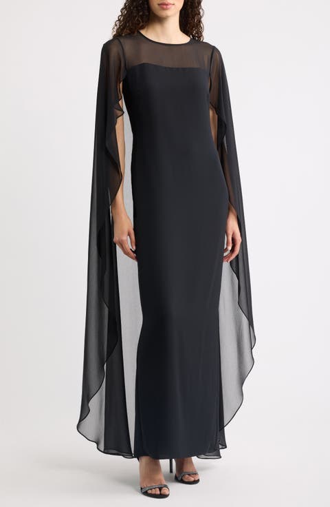 Drape Sleeve Cape Gown