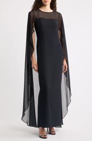 Lauren Ralph Lauren Drape Sleeve Cape Gown