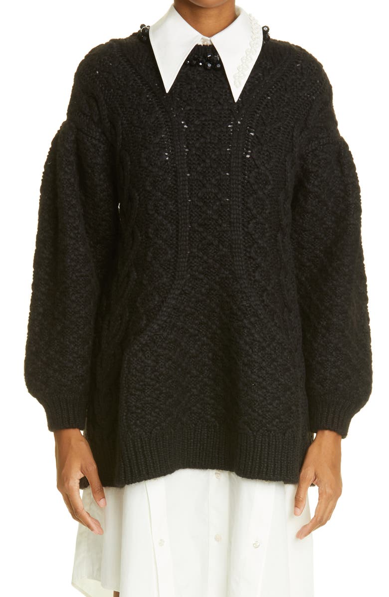 Simone Rocha Signature Sleeve Cable Knit Alpaca Blend Sweater, Main, color, 