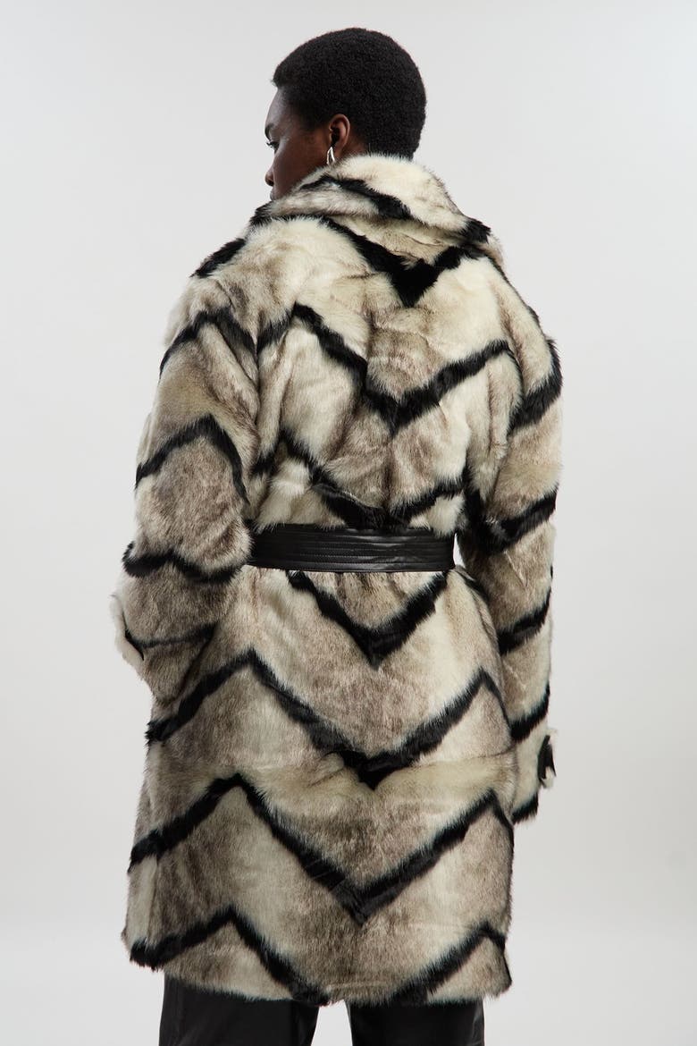 Mono Faux Fur Belted Longline Coat, Alternate, color, Mono