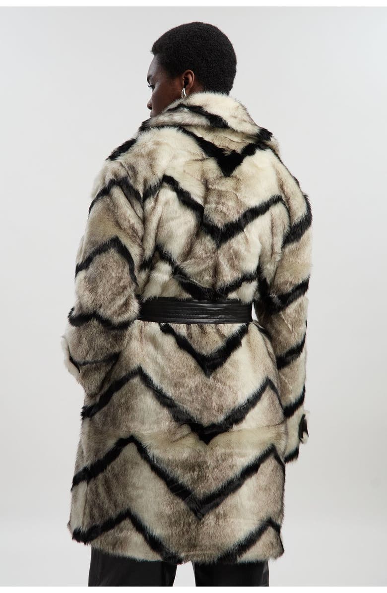 Karen Millen Mono Faux Fur Belted Longline Coat, Alternate, color, Mono