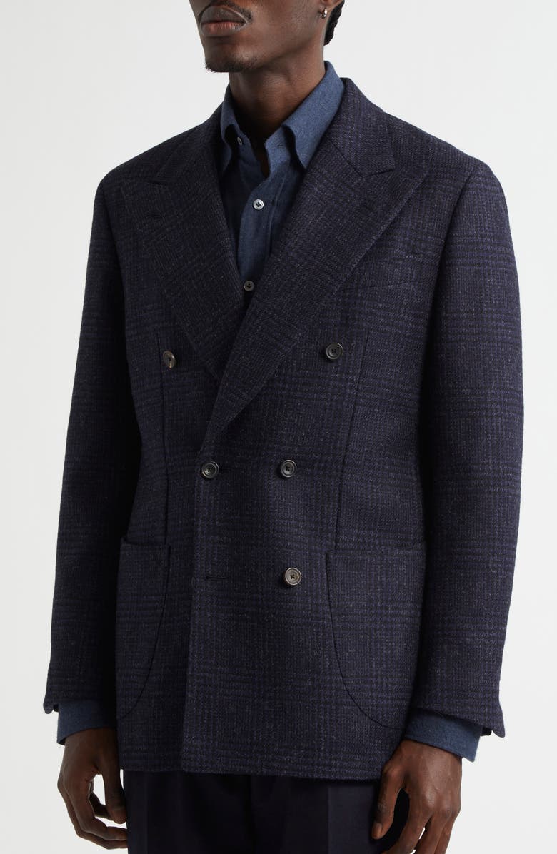 Thom Sweeney Unstructured Double Breasted Plaid Wool Sport Coat, Alternate, color, Navy Check