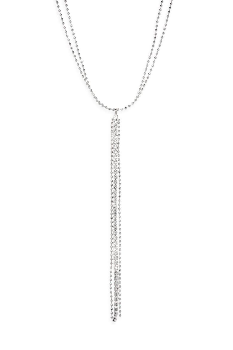 Ball Chain Tassel Lariat Necklace, Main, color, CLEAR- SILVER