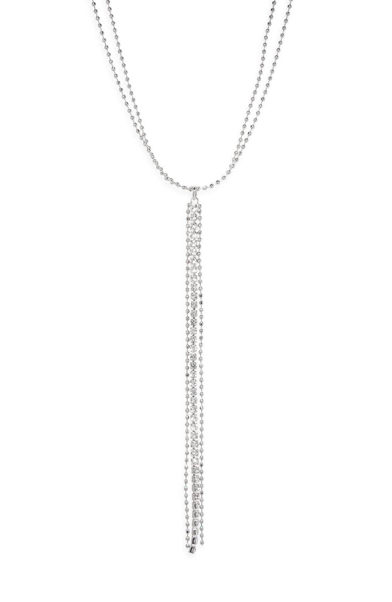 NORDSTROM RACK Ball Chain Tassel Lariat Necklace, Main, color, Clear- Silver