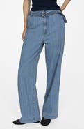 MANGO Belted Denim Wide Leg Pants