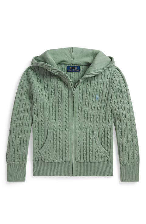 Kids' Hooded Cable Stitch Cotton Zip Cardigan (Toddler & Little Kid)