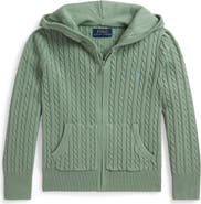 Polo Ralph Lauren Kids' Hooded Cable Stitch Cotton Zip Cardigan