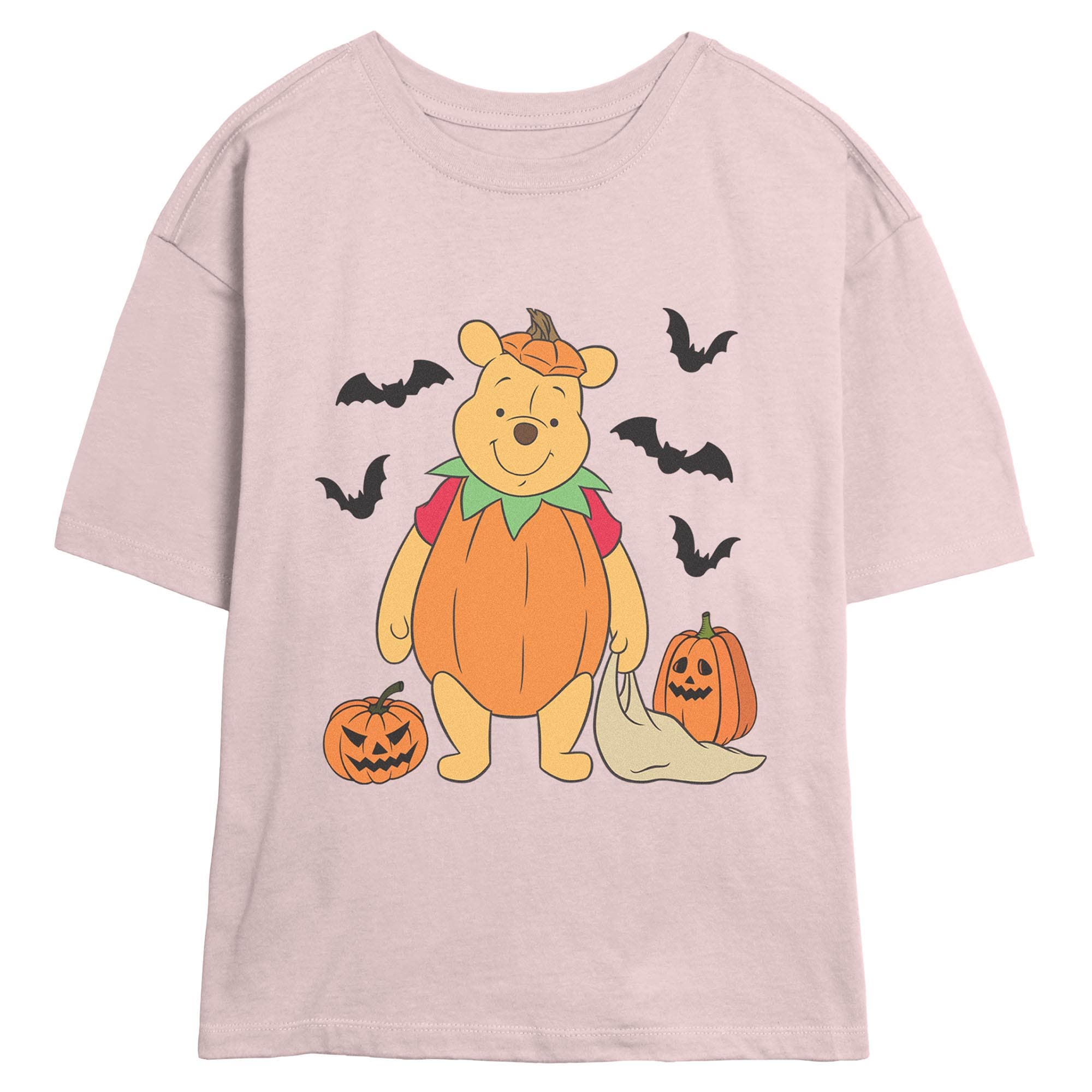 Winnie The Pooh Juniors  Halloween Bear Pumpkin Costume Bats T Shirt In Blush