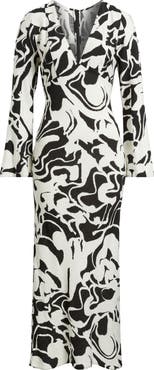 Topshop Lea Floral Long Sleeve Maxi Column Dress