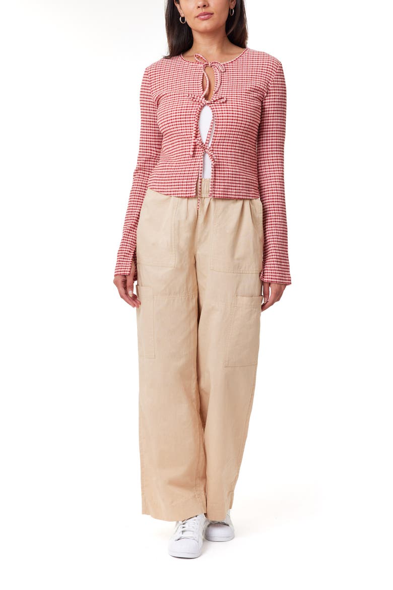 Gingham Tie Top, Alternate, color, ROADSIDE RED/ COTTON CANDY