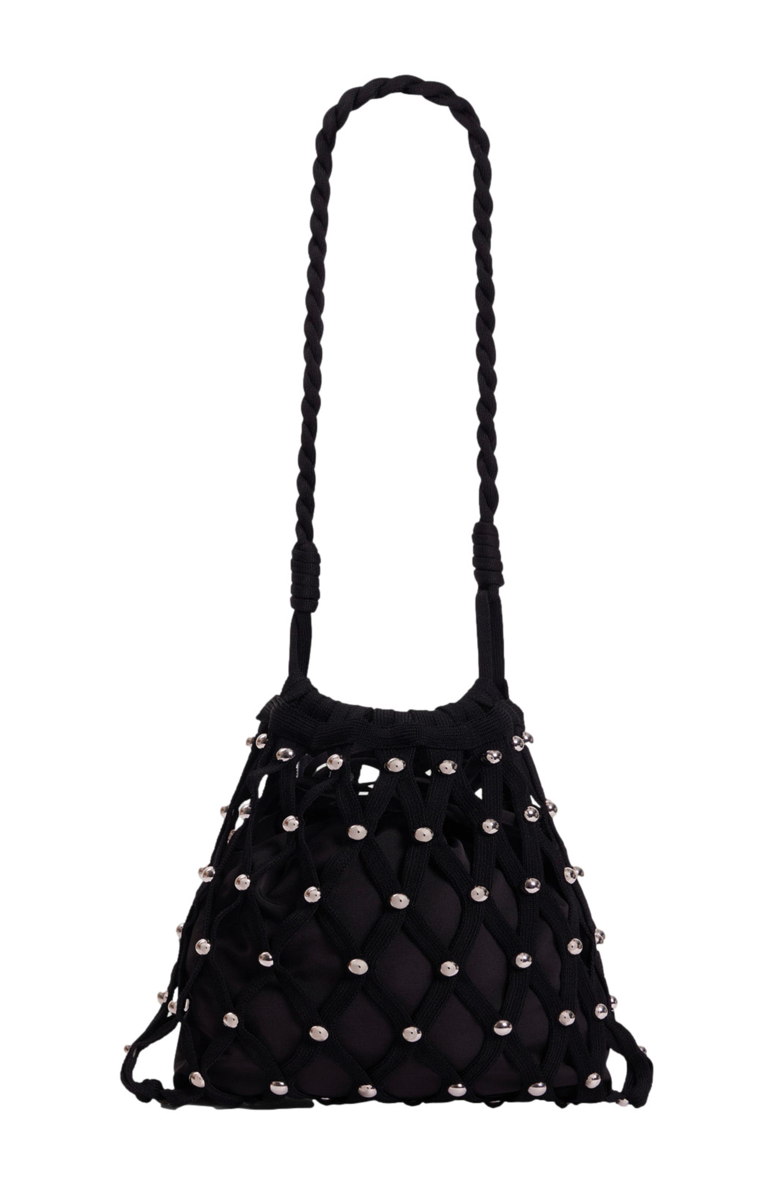 SANDRO Studded net mesh bag, Alternate, color, Black