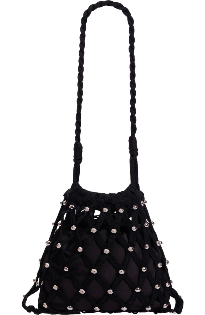 SANDRO Studded net mesh bag, Alternate, color, Black