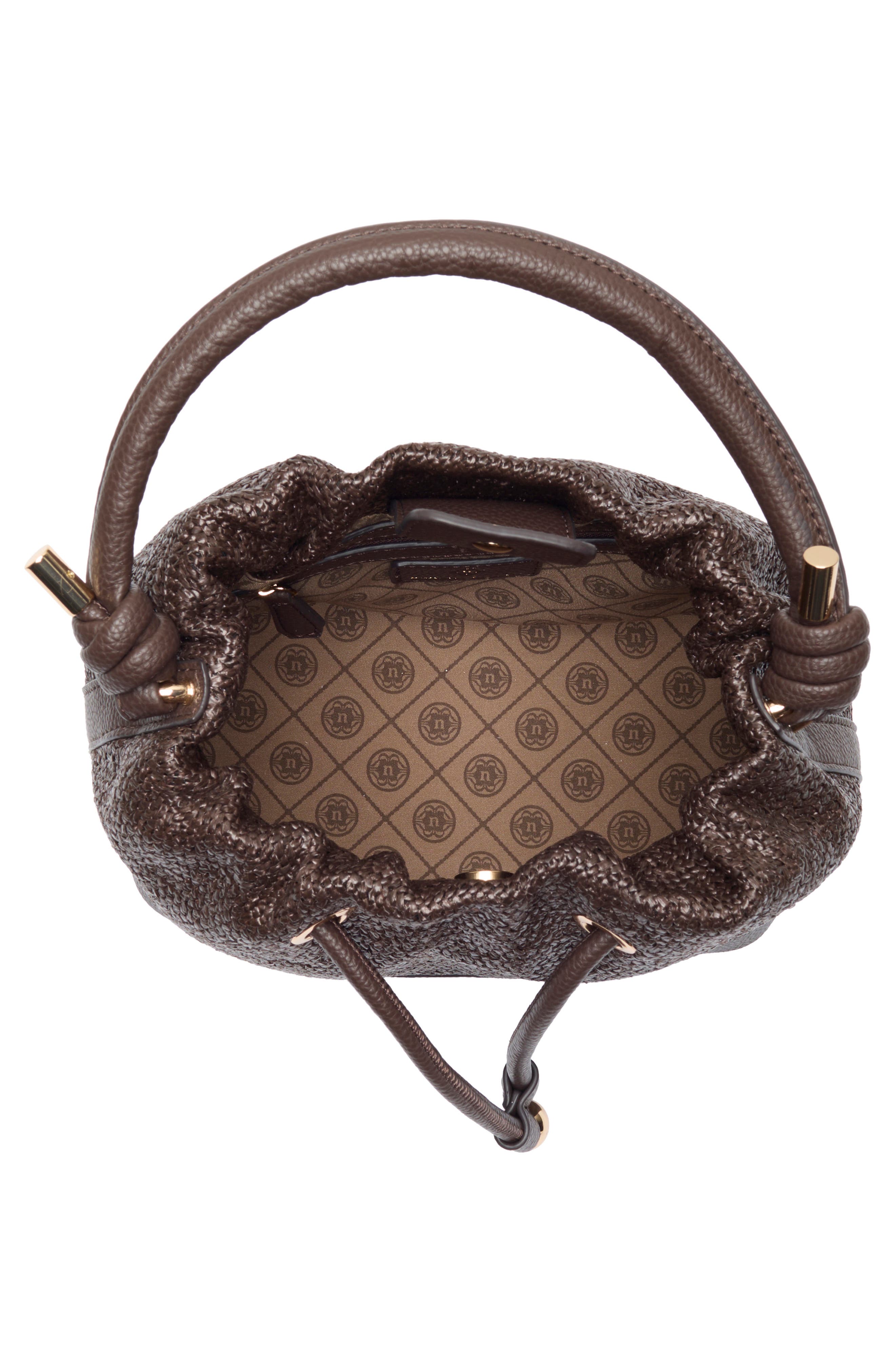 Nanette Lepore Straw Drawstring Convertible Bucket Bag, Alternate, color, Maple Straw-Maple