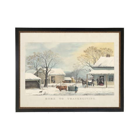 Vintage Home to Thanksgiving scene on a distressed bookplate background