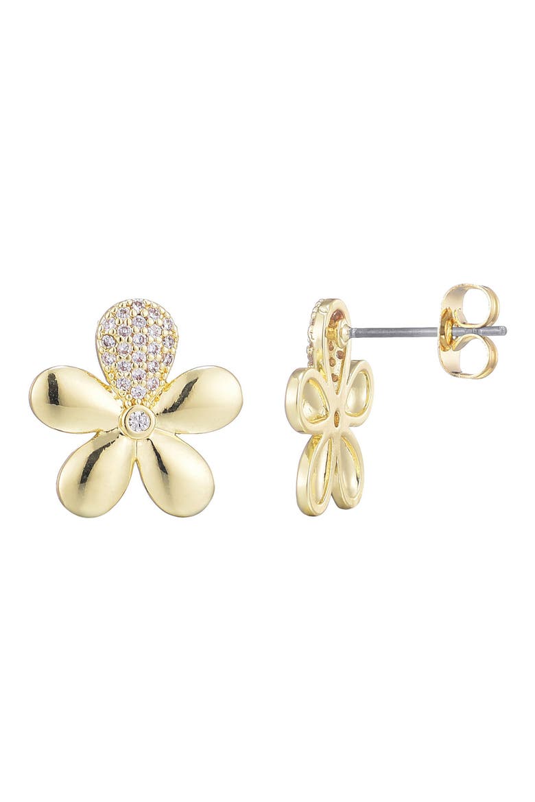 Cubic Zirconia Petal Flower Stud Earrings, Alternate, color, GOLD