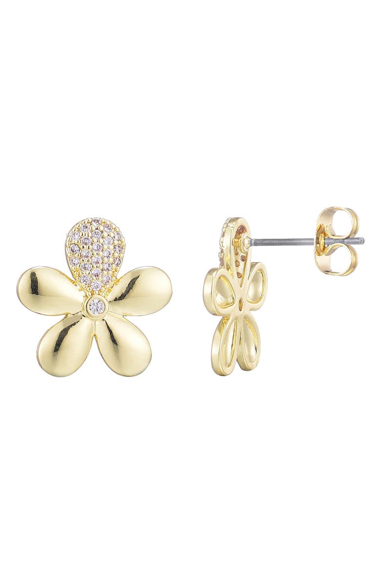 Adornia Cubic Zirconia Petal Flower Stud Earrings, Alternate, color, Gold