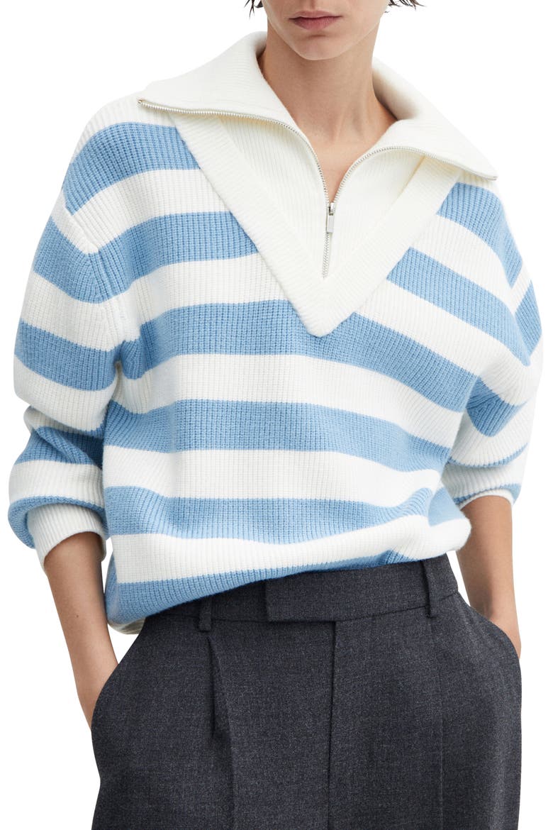 Stripe Rib Half Zip Sweater, Main, color, SKY BLUE