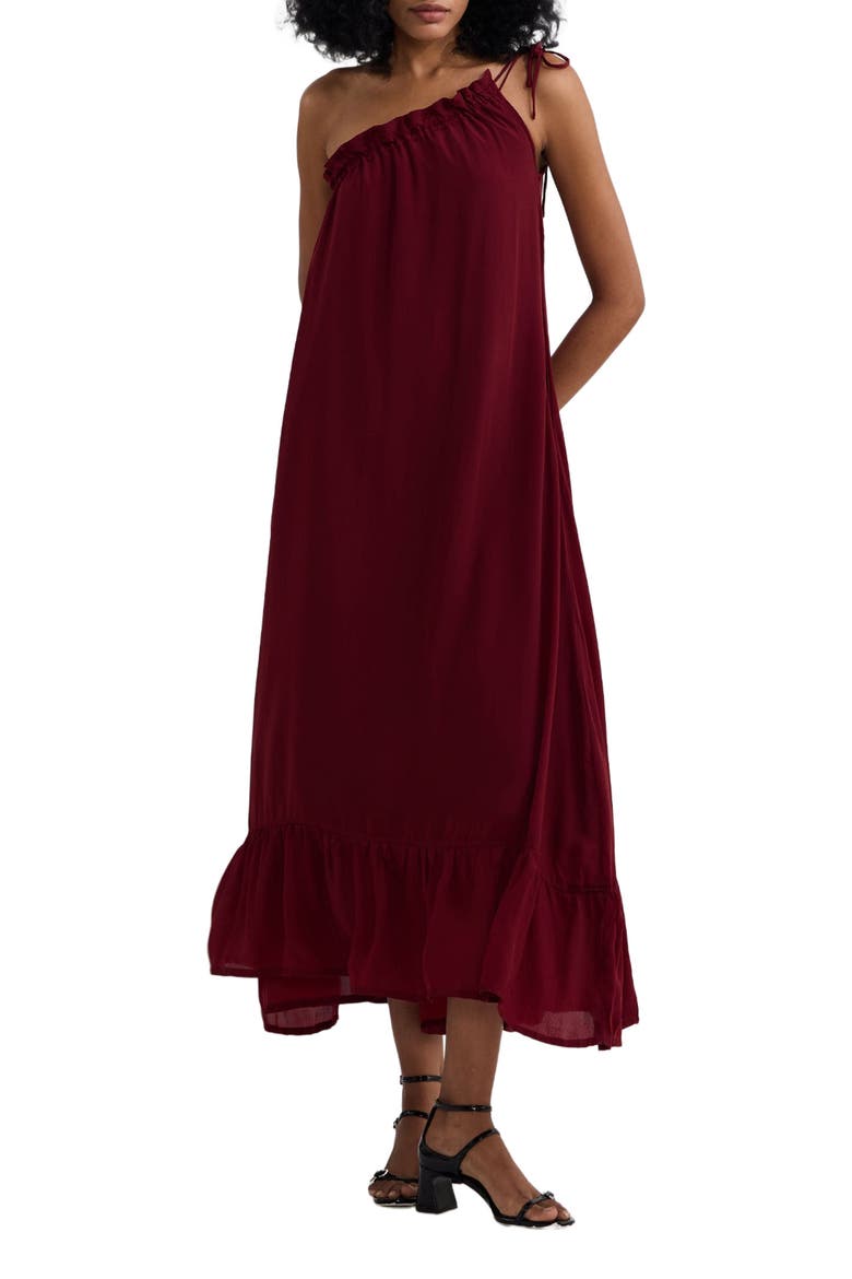 One-shoulder Midi dress in Burgundy, Main, color, Solid
