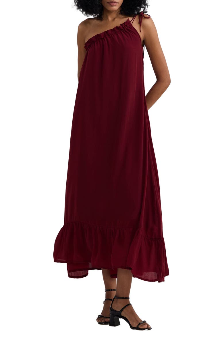 Reistor One-shoulder Midi dress in Burgundy, Main, color, Solid