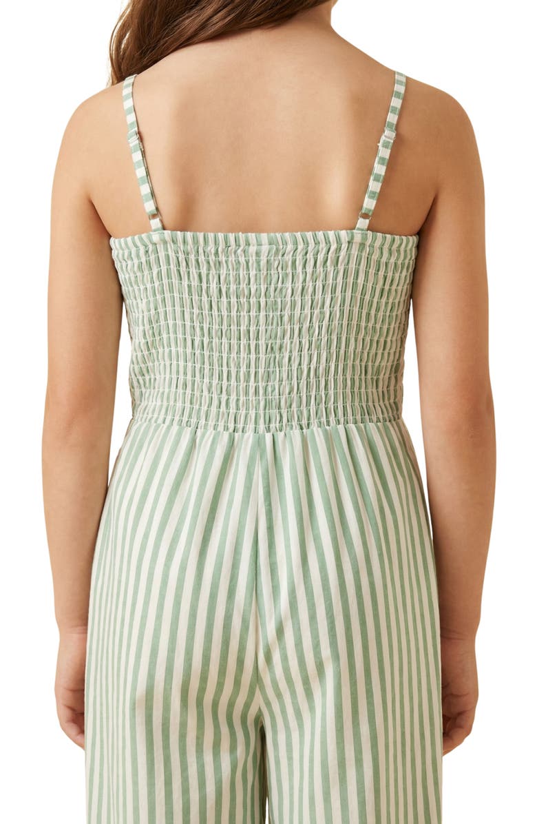 Hayden Girls Kids' Striped Smocked Jumpsuit, Alternate, color, Sage