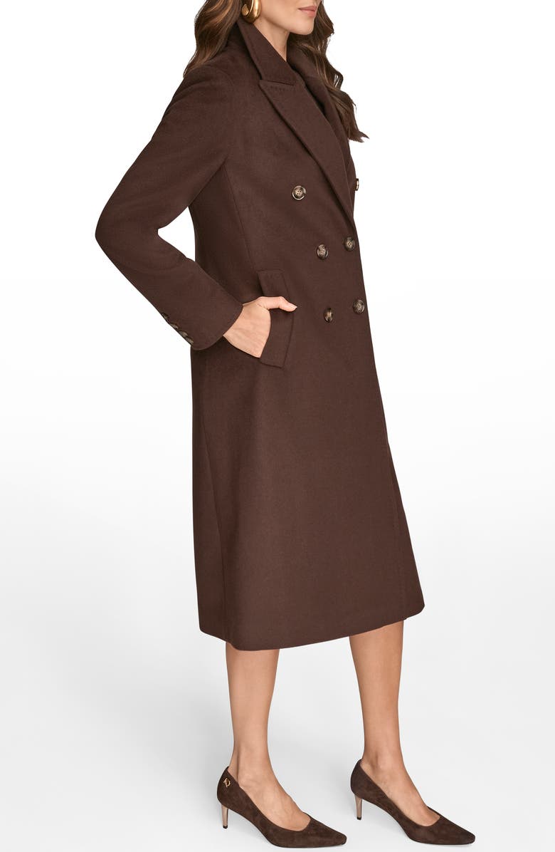 Donna Karan New York Tailored Double Breasted Wool Blend Coat, Alternate, color, Chocolate Plum