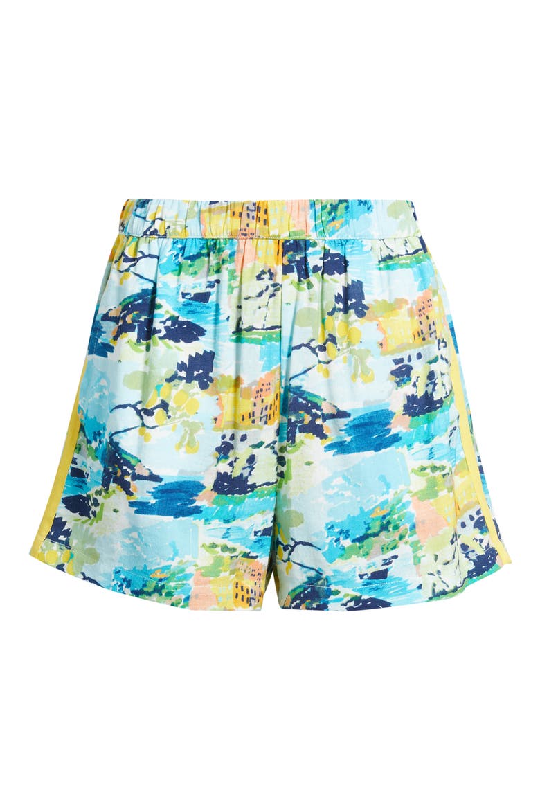 Print Cotton Blend Pull-On Shorts, Alternate, color, AQUA MULTI