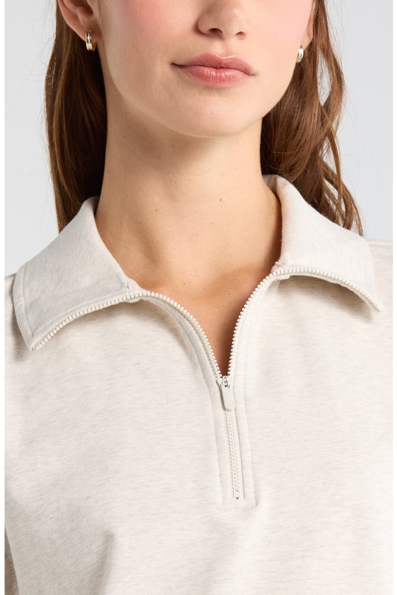Tempo Terry Half Zip Short Sleeve Sweatshirt, Alternate, color, IVORY BIRCH OATMEAL HEATHER