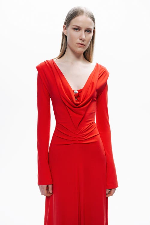 Nocturne Padded Accessory Detailed Maxi Dress In Red