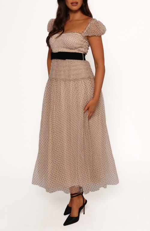 Petal And Pup Petal & Pup Bryn Polka Dot Belted Puff Sleeve Maxi Dress In Brown