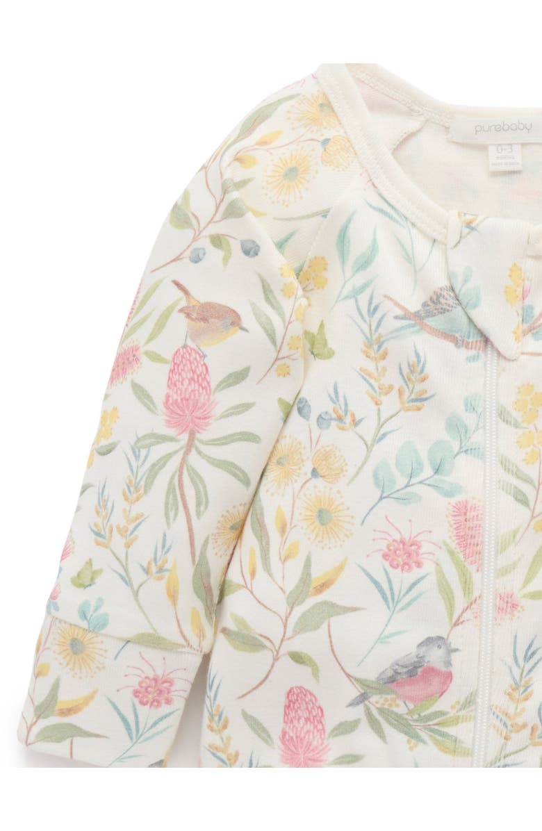 Purebaby Australiana Floral Zip Romper & Bib Set, Alternate, color, Aviary Garden