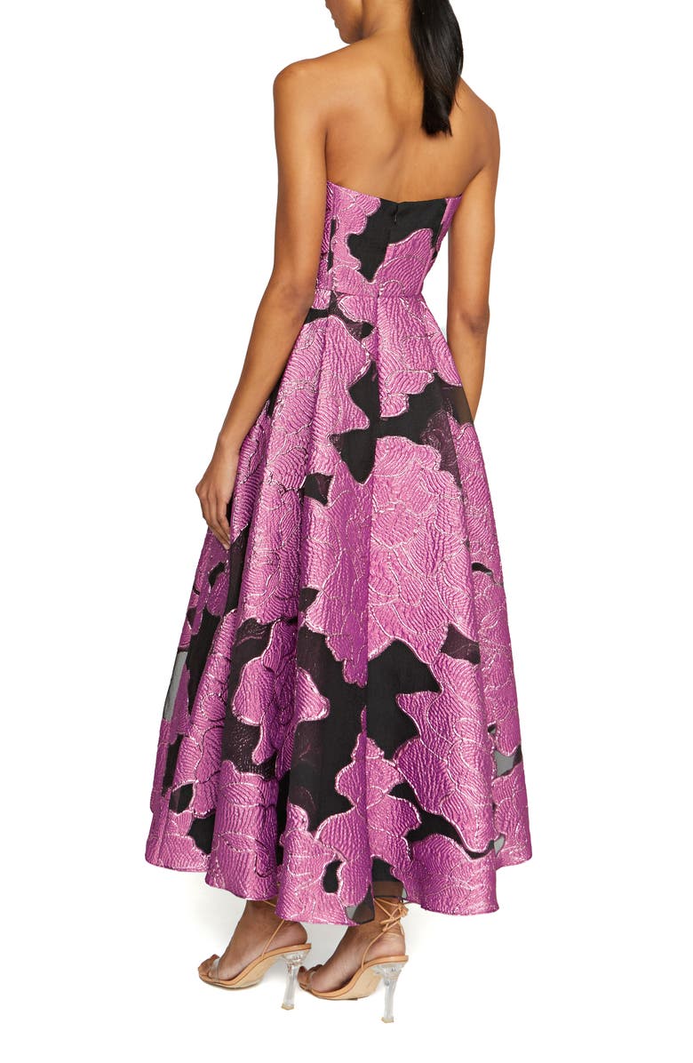 ML Monique Lhuillier Elle Metallic Strapless Jacquard Cocktail Dress, Alternate, color, French Fuchsia/ Black