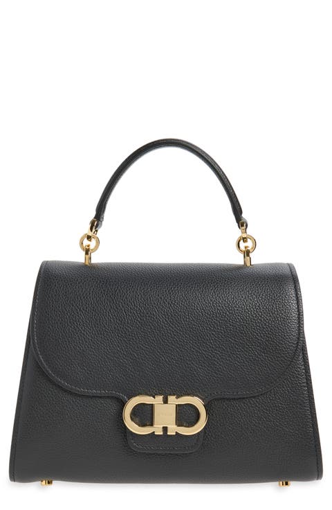 Medium Double Gancini Leather Top Handle Bag