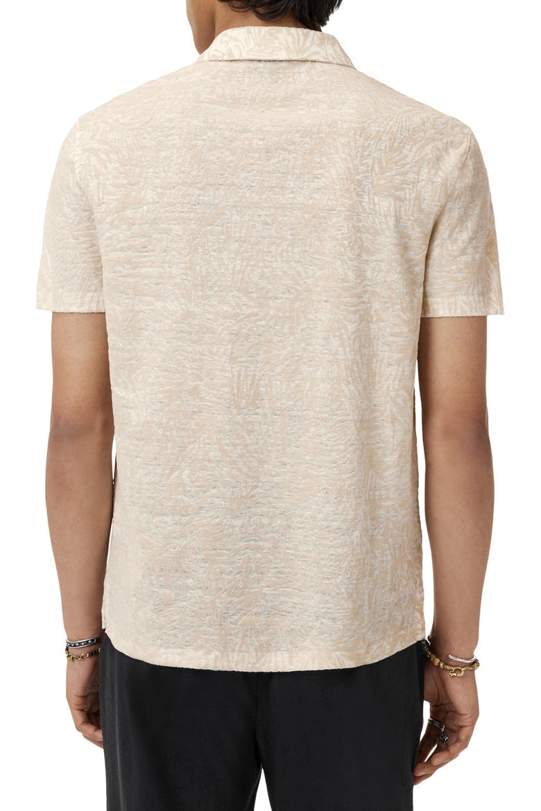 Matera Frond Jacquard Short Sleeve Organic Linen Button-Up Shirt, Alternate, color, MARBLE