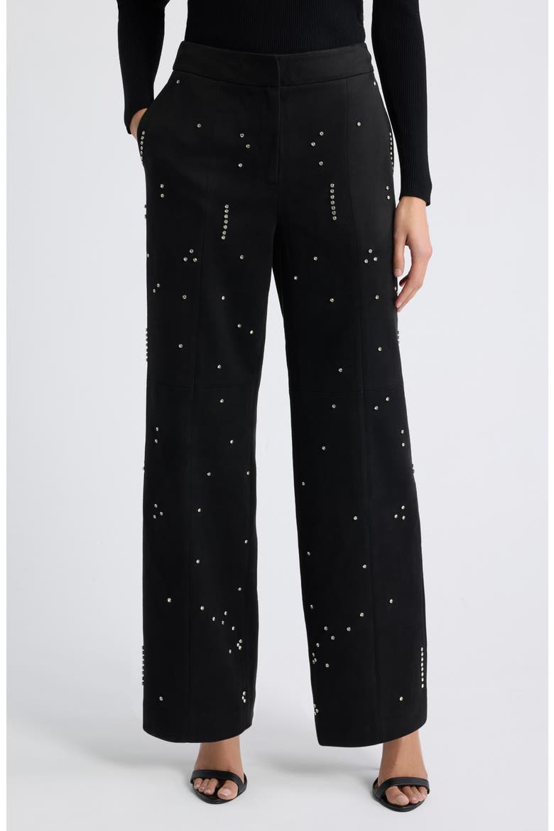 Amara Embellished Bootcut Pants, Main, color, NOIR