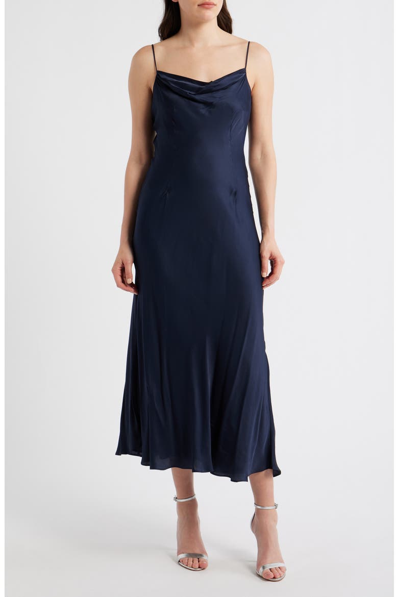 Oona Strappy Satin Midi Dress, Main, color, MARINE