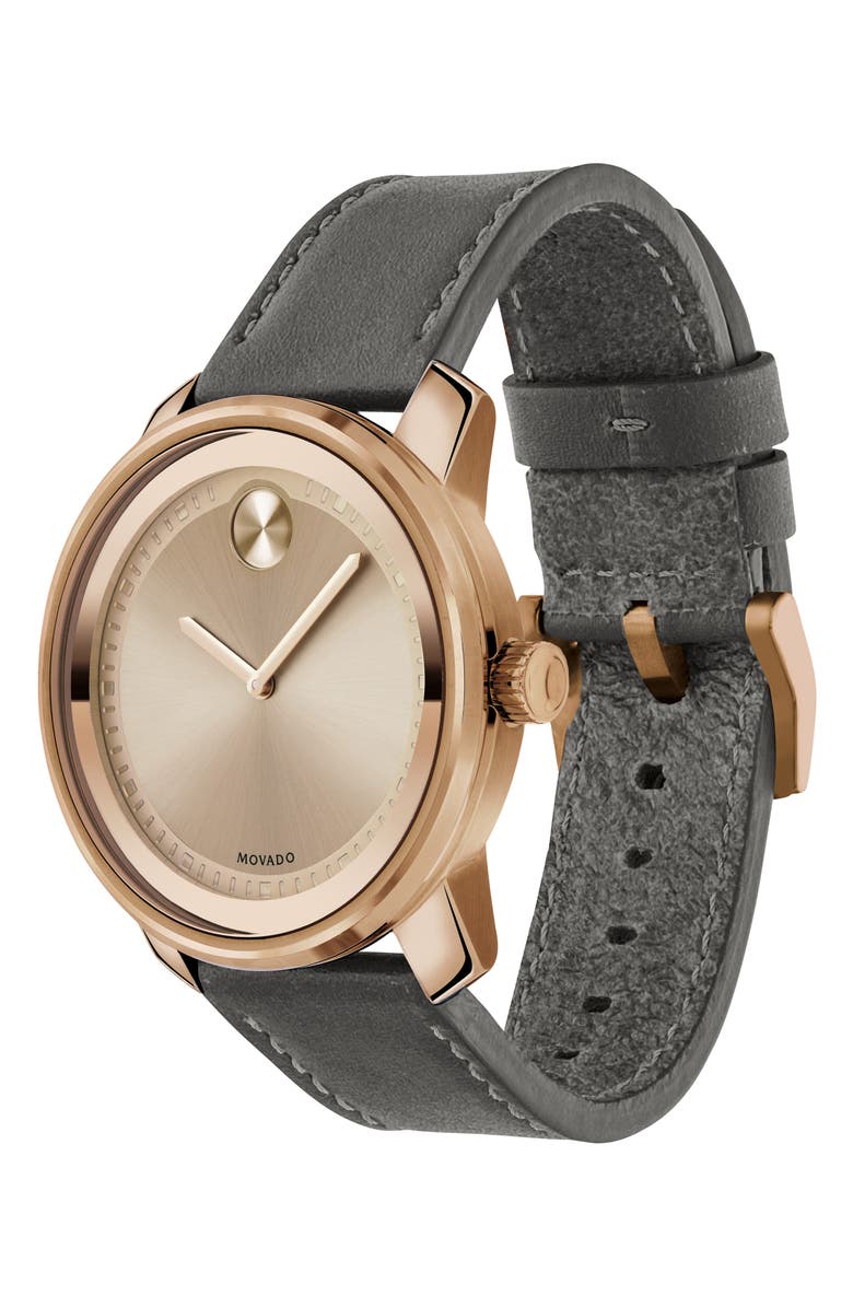 Movado Bold Leather Strap Watch, 42.5mm, Alternate, color, 