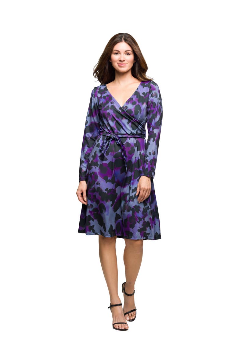 Long Sleeve Wrap Dress with Belt Print, Main, color, Purple Multi