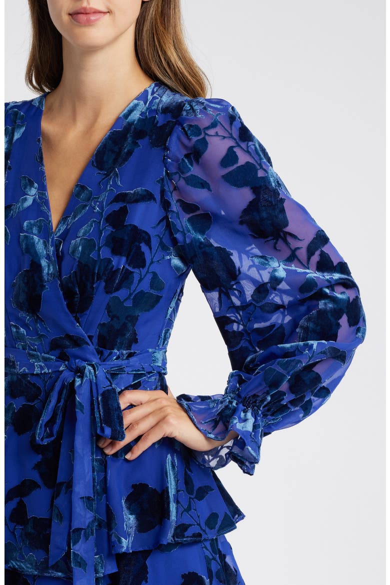 Long Sleeve Velvet Burnout Maxi Wrap Dress, Alternate, color, SILHOUETTE ROSES