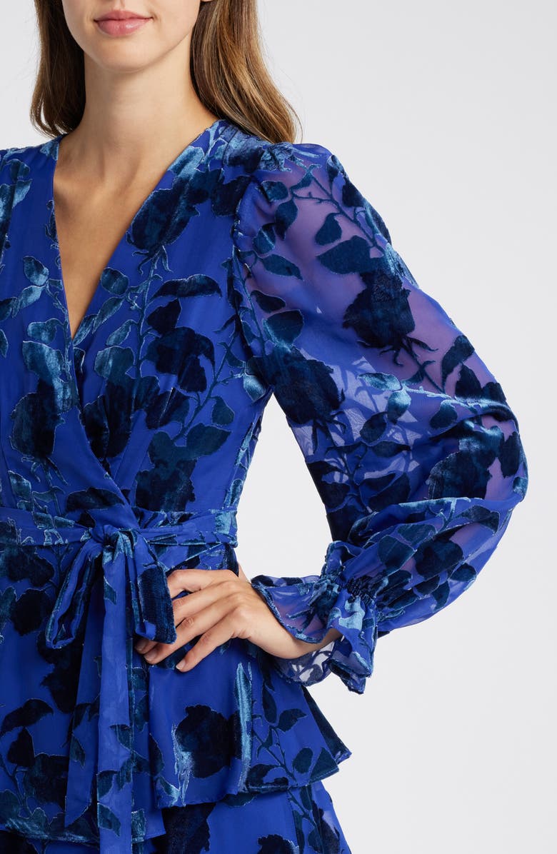 Hutch Long Sleeve Velvet Burnout Maxi Wrap Dress, Alternate, color, 