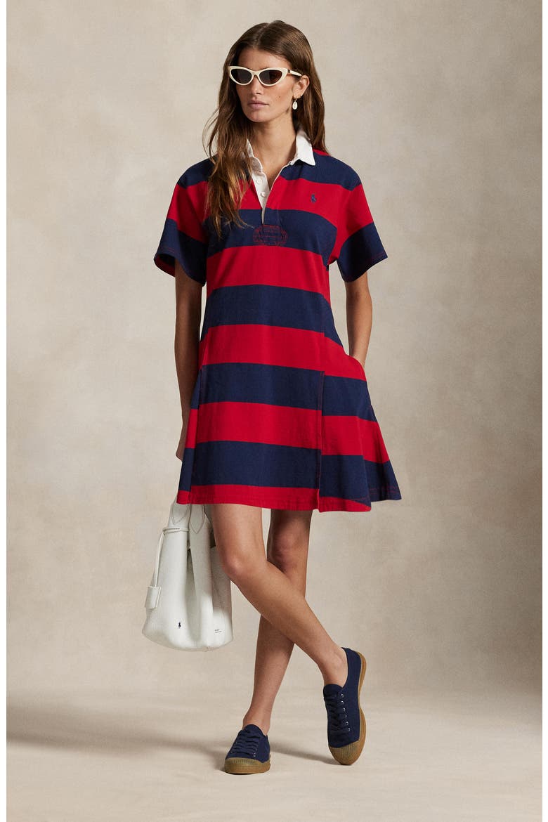 rugby shirt mini dress ASOS DESIGN stripe rugby shirt mini dress in mustard & burgundy