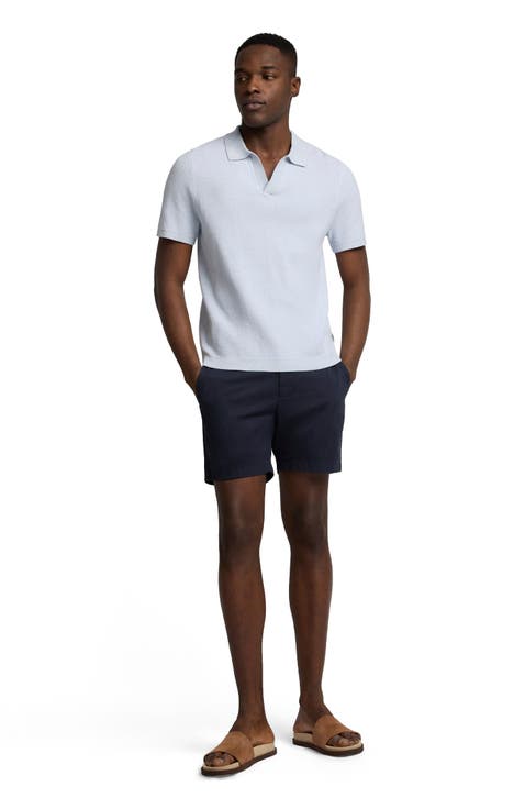 Textured Cotton Johnny Collar Polo