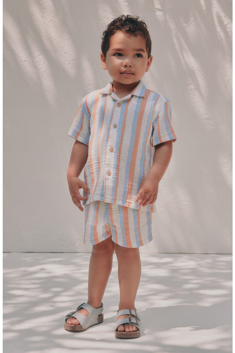 Kids' Short Sleeve Button-Up Shirt & Shorts Set, Alternate, color, BLUE STRIPE
