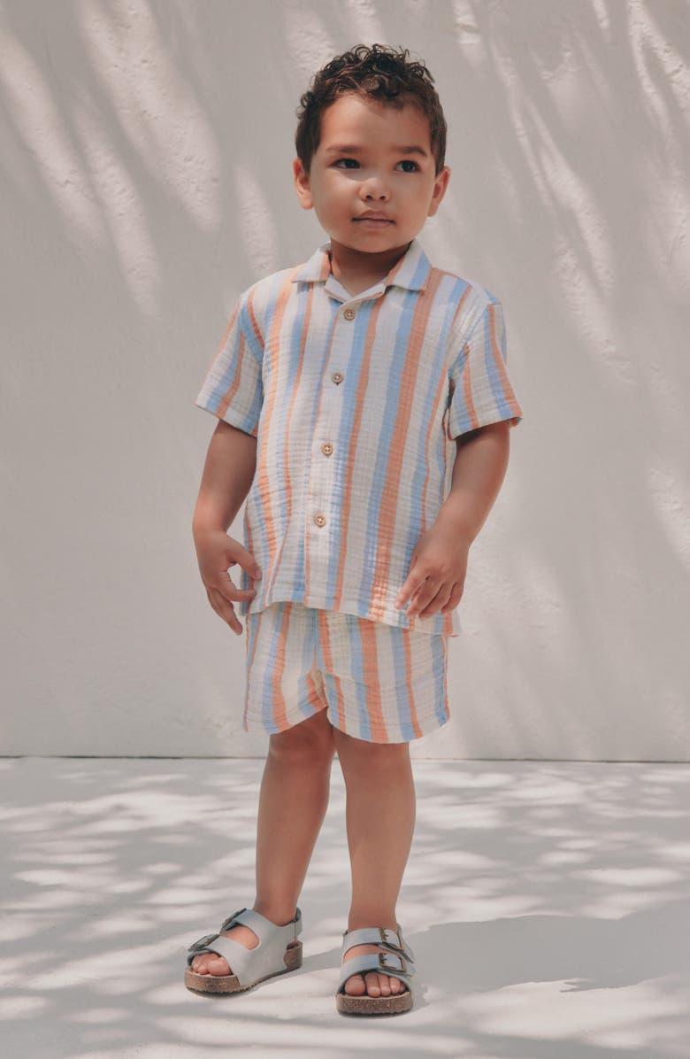 NEXT Kids' Short Sleeve Button-Up Shirt & Shorts Set, Alternate, color, Blue Stripe