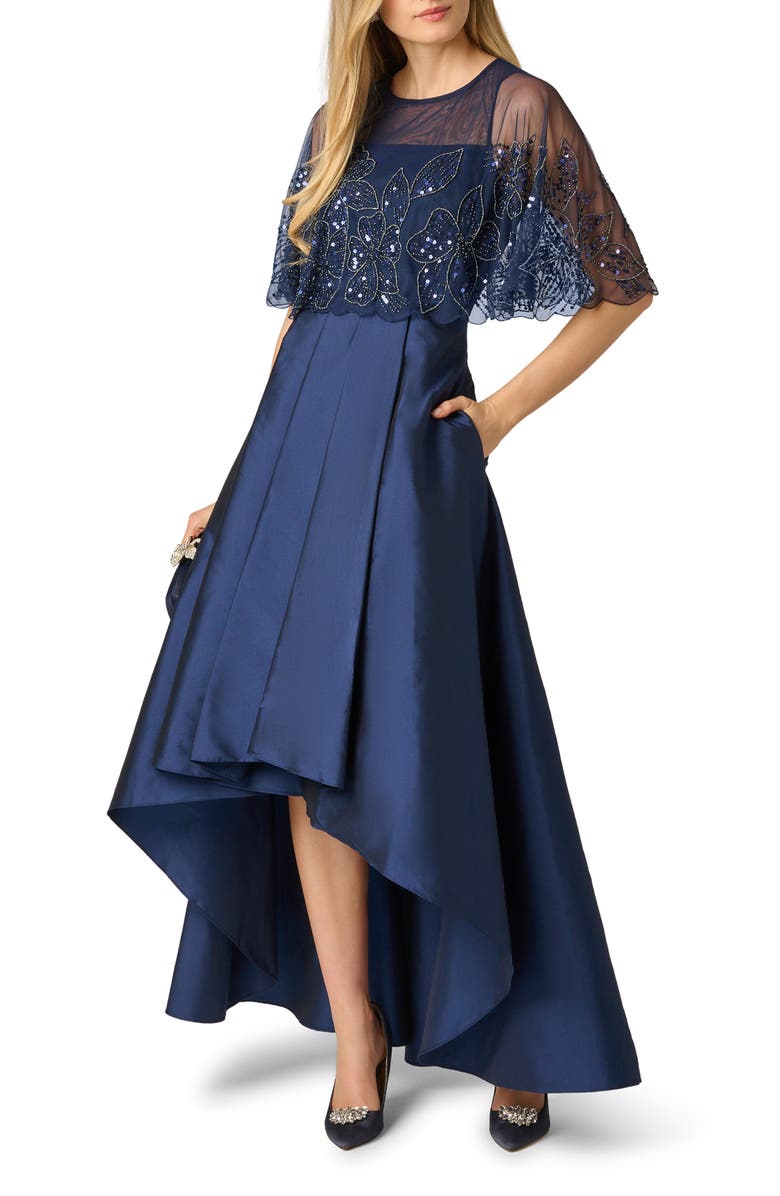 Adrianna Papell Beaded Cape Taffeta Gown, Alternate, color, 