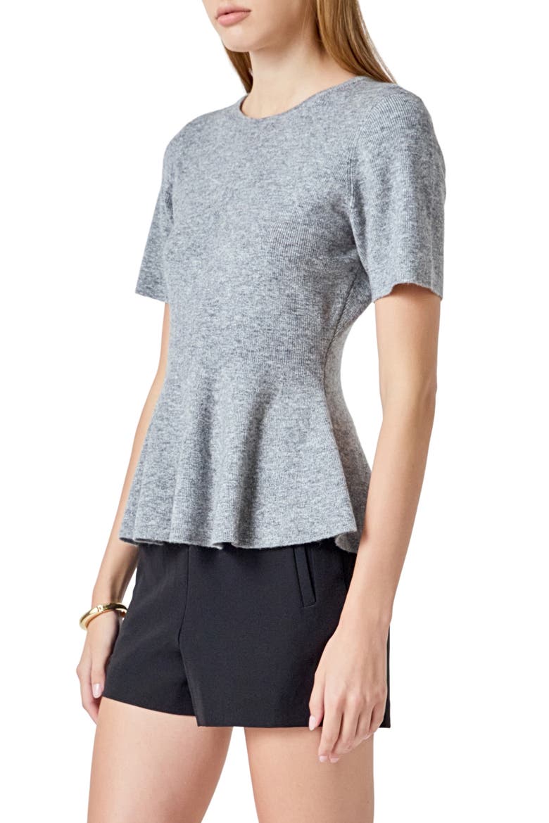 Short Sleeve Peplum Sweater, Alternate, color, HEATHER GREY