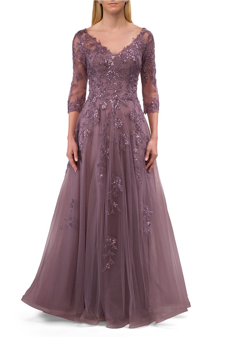 A-line Tulle Mother of the Bride Dress with Gorgeous Beaded Lace, Main, color, Orchid