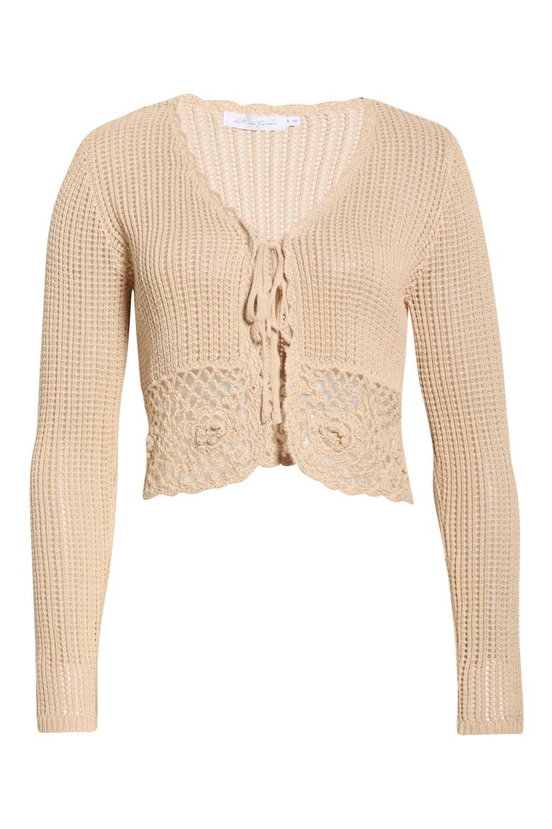 Crochet Detail Tie Front Sweater, Alternate, color, TAN