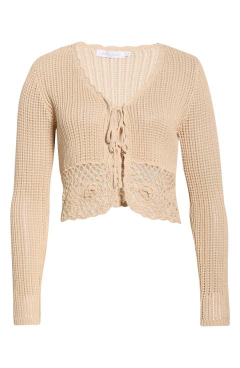Crochet Detail Tie Front Sweater